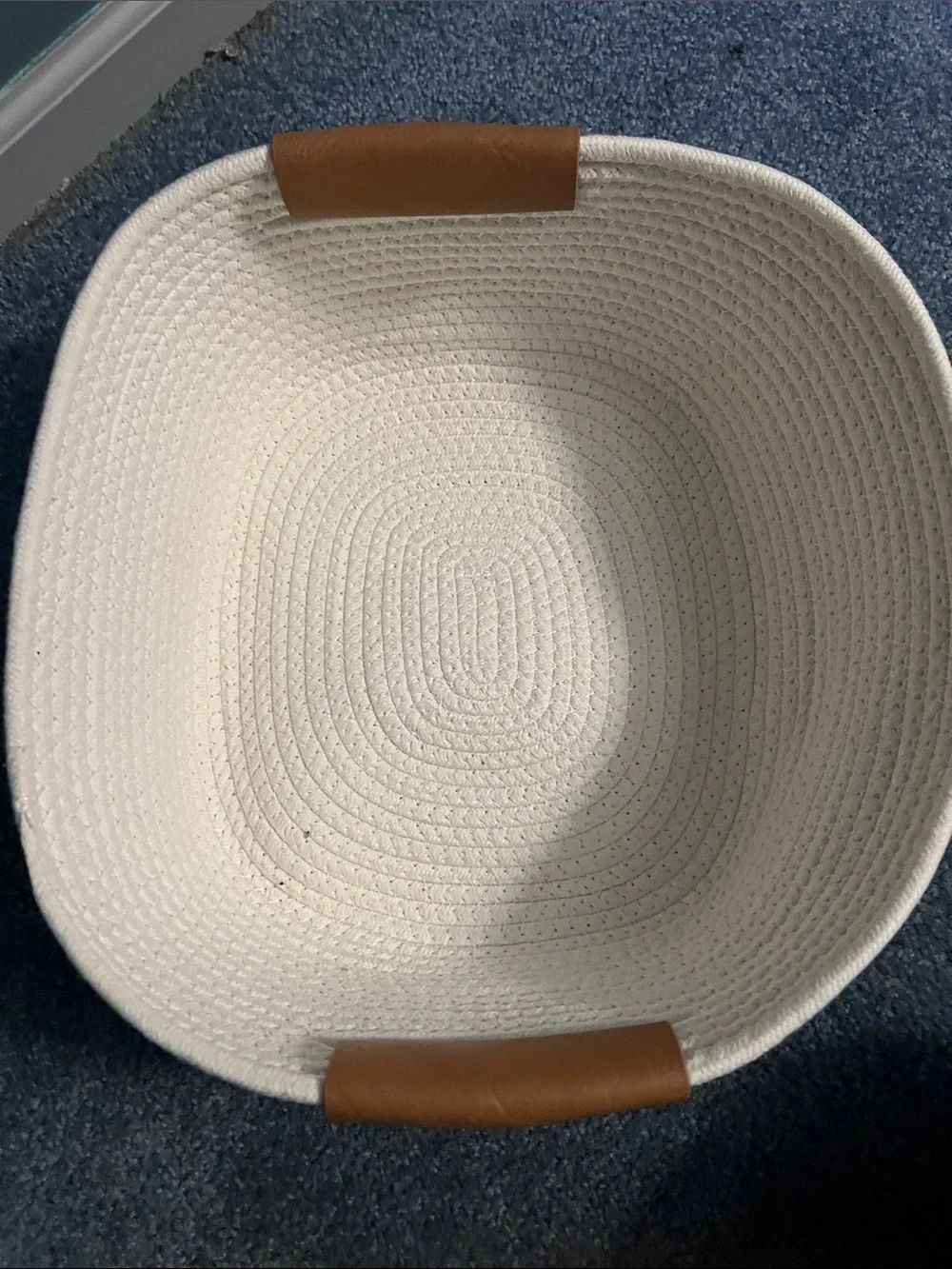 Target Cream Woven Rope Storage Basket with Brown Leather Handles